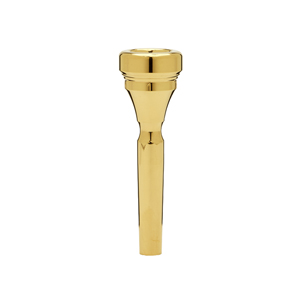 Image showing the Denis Wick DW4882 gold plated trumpet mouthpiece and the Denis Wick logo.