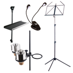 Image shows an example music stand and various fittings.