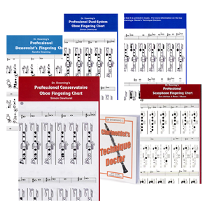 Image of various books and charts for brass and woodwind.