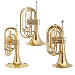 Images of John Packer Marching Brass, JP2051 Mellophone, JP2052 French Horn and JP2053 Baritone Horn.